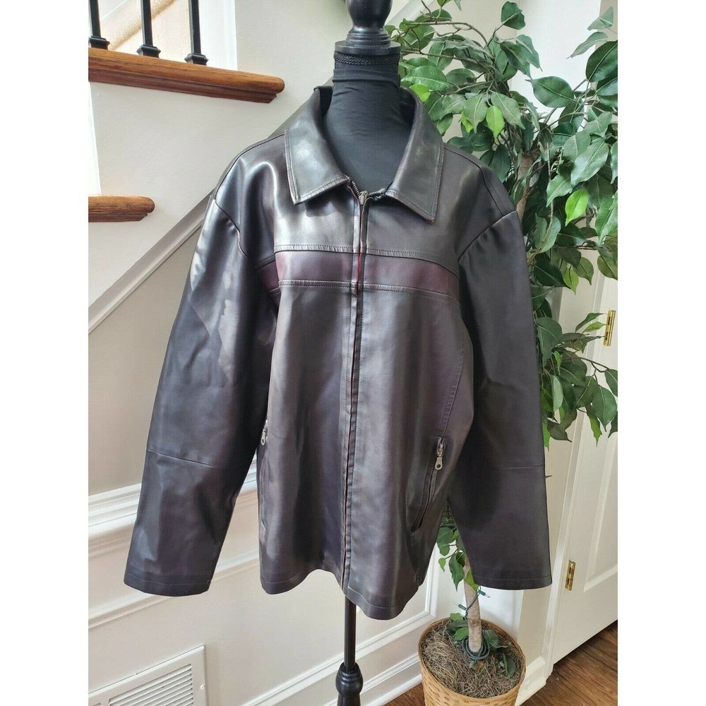 Parts Men's Black 100%Leather Long Sleeve Collared Full Zip Front Jacket Size XL